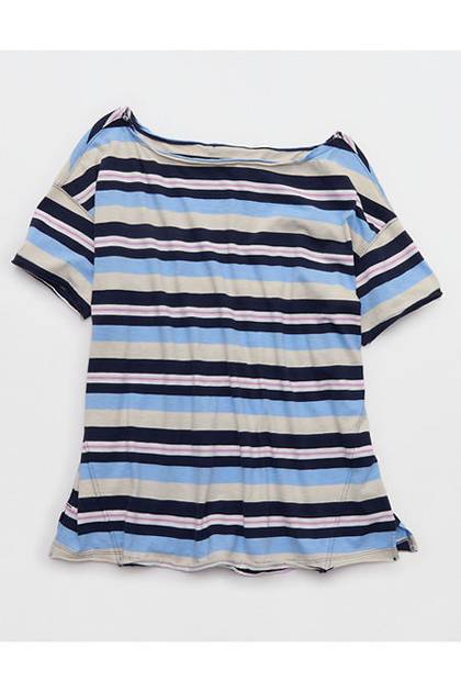 Aerie Off The Shoulder Oversized Boyfriend T-Shirt Navy