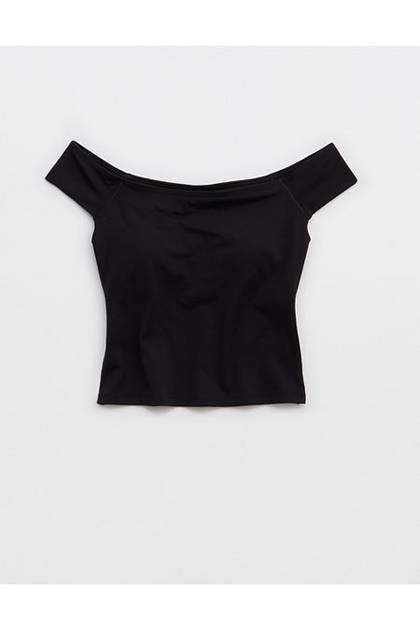 OFFLINE By Aerie Real Me XTRA Off The Shoulder T-Shirt True Black