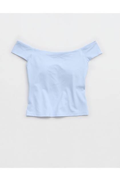 OFFLINE By Aerie Real Me XTRA Off The Shoulder T-Shirt Eyelet Blue