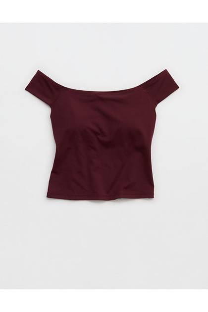OFFLINE By Aerie Real Me XTRA Off The Shoulder T-Shirt Royal Berry