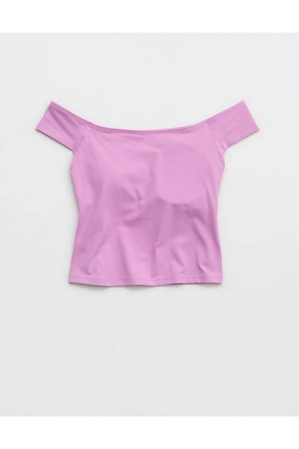 OFFLINE By Aerie Real Me XTRA Off The Shoulder T-Shirt Planet Pink