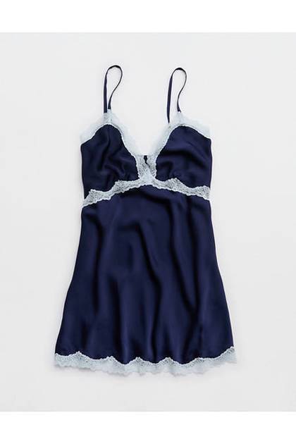 OVERSLEPT by Aerie Liquid Satin Mini Nightie Navy