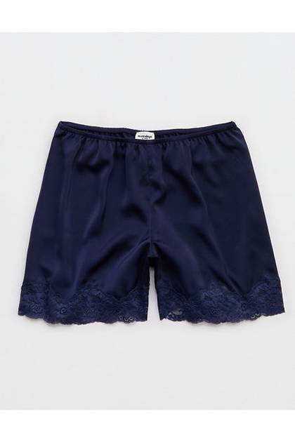 OVERSLEPT by Aerie Liquid Satin Lace Trim Short Navy