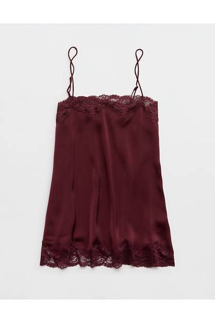 OVERSLEPT by Aerie Liquid Satin Tunic Tank Royal Berry