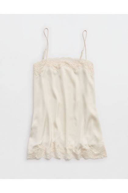 OVERSLEPT by Aerie Liquid Satin Tunic Tank Natural