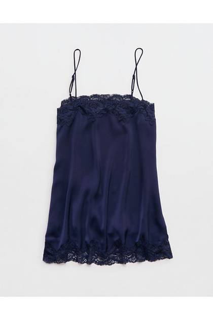 OVERSLEPT by Aerie Liquid Satin Tunic Tank Navy