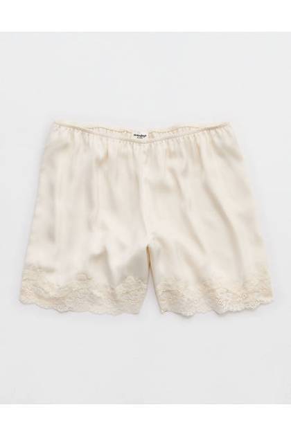 OVERSLEPT by Aerie Liquid Satin Lace Trim Short Natural