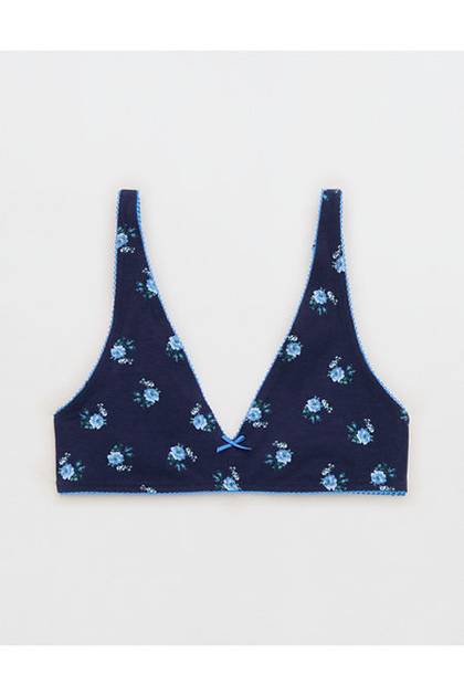 OVERSLEPT by Aerie Cotton Plunge Bralette Navy