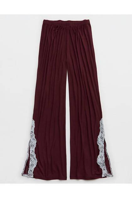 OVERSLEPT by Aerie Real Soft Ribbed Trouser PJ Royal Berry