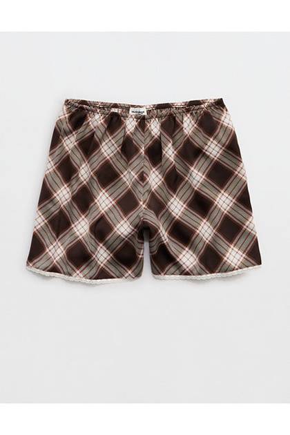 Aerie Liquid Satin Lace Trim Short Deep Earth
