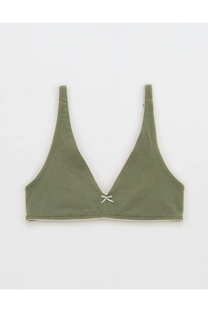 Aerie Cotton Plunge Bralette Olive Fun