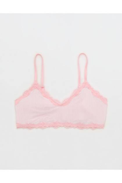 OVERSLEPT By Aerie Modal Lace Trim Bralette Pink Petal