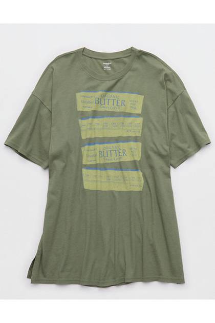 OVERSLEPT by Aerie Sleep Happens Night Tee Olive Fun
