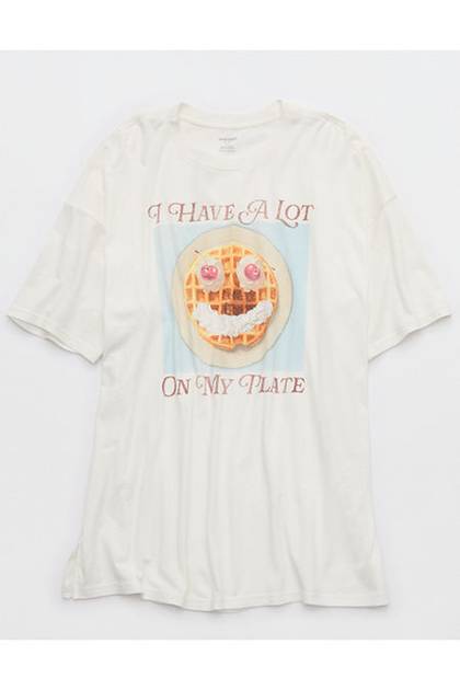 OVERSLEPT by Aerie Sleep Happens Night Tee Empire Cream
