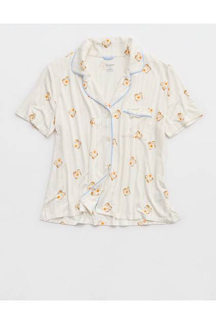 OVERSLEPT by Aerie Real Soft Short Sleeve Pajama Shirt Tainted Love
