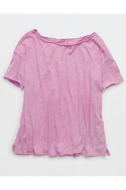 Aerie Off The Shoulder Oversized Boyfriend T-Shirt Planet Pink