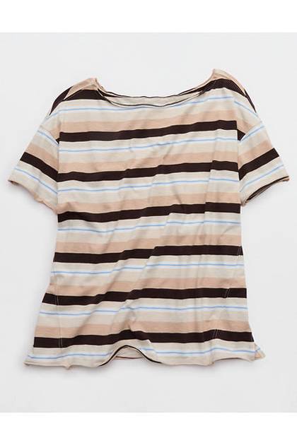 Aerie Off The Shoulder Oversized Boyfriend T-Shirt Cake Batter