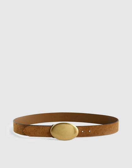 Oval Plaque-Buckle Belt in Suede