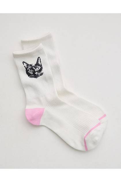Aerie Ribbed Cotton Crew Socks Black Blaze