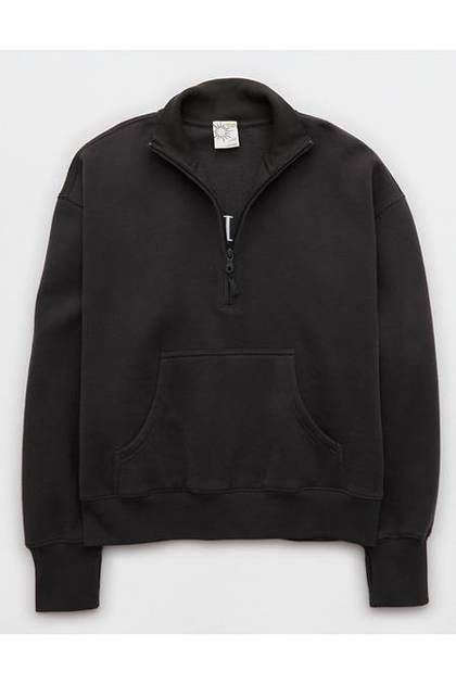OFFLINE By Aerie Cloud Fleece Quarter Zip Sweatshirt Smoked Gray