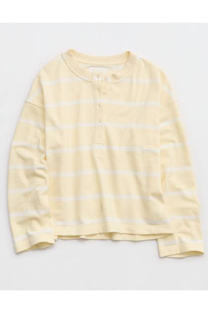 Aerie Alumni Henley Sweatshirt Cozy Yellow