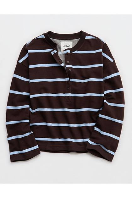 Aerie Alumni Henley Sweatshirt Cloudy Blue