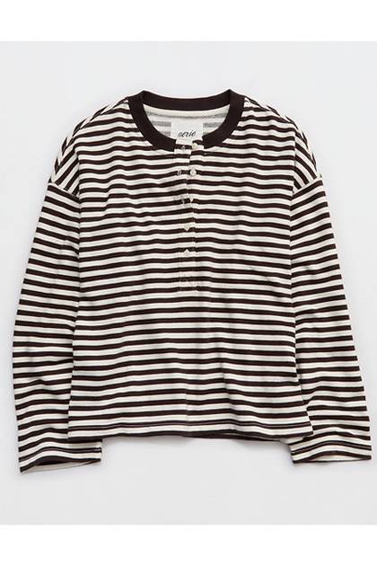 Aerie Alumni Henley Sweatshirt Deep Earth