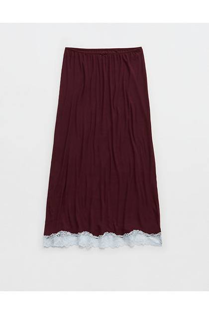 OVERSLEPT by Aerie Real Soft Rib Midi Skirt Royal Berry