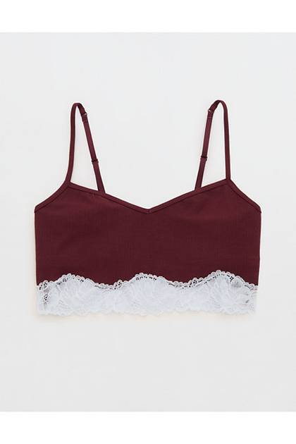 OVERSLEPT by Aerie Real Soft® Ribbed Lace Bra Top Royal Berry