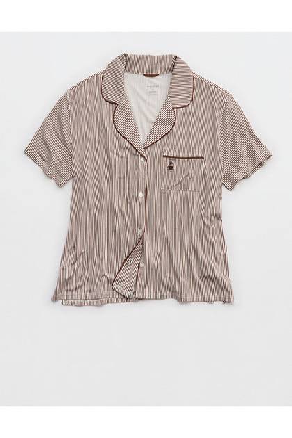 OVERSLEPT by Aerie Real Soft Short Sleeve Pajama Shirt Universe