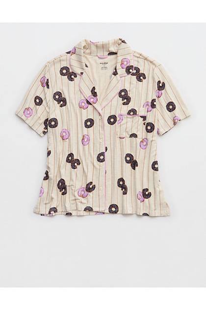OVERSLEPT by Aerie Real Soft Short Sleeve Pajama Shirt Violet Willow