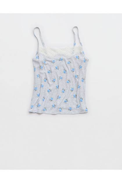 OVERSLEPT by Aerie Real Soft® Ribbed Tank Top Heather Gray