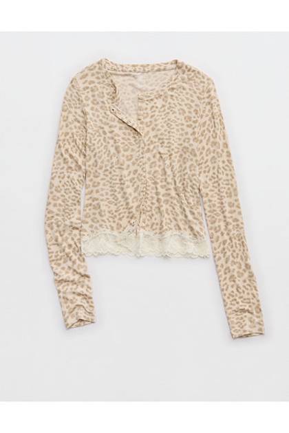 OVERSLEPT by Aerie Real Soft® Ribbed Cardigan Cake Batter