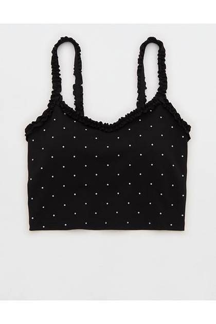 OFFLINE by Aerie Real Me XTRA Ruffle Longline Sports Bra True Black