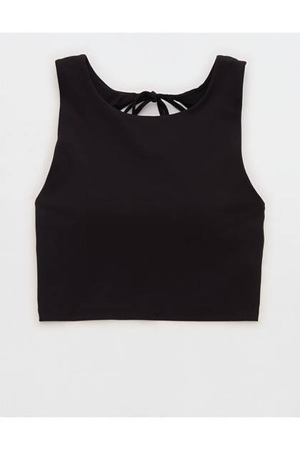 OFFLINE By Aerie Real Me XTRA Tie Back Longline Sports Bra True Black