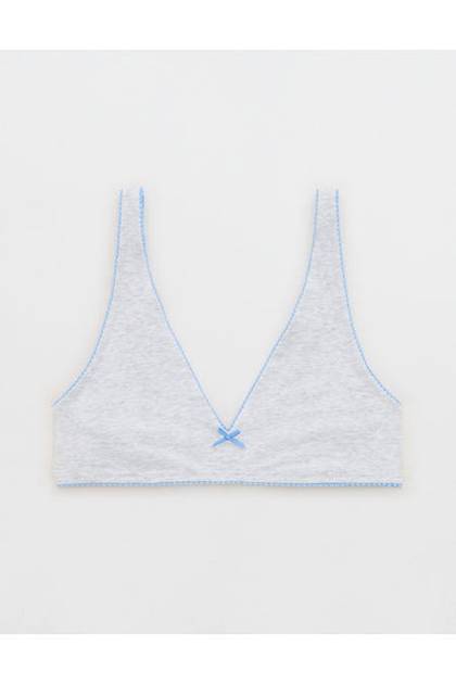 OVERSLEPT by Aerie Cotton Plunge Bralette Light Heather Gray