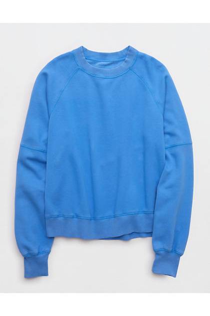 Aerie Go-To Classic Length Crew Sweatshirt Rome Blue