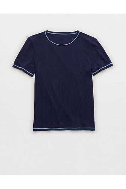 OVERSLEPT by Aerie Modal Rib Short Sleeve Crew T-shirt Navy