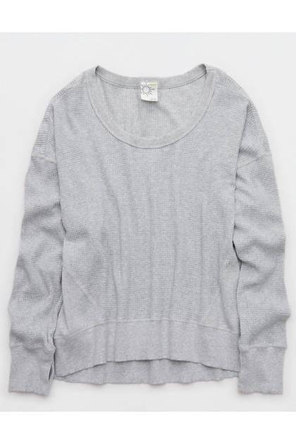 OFFLINE By Aerie Wow! Waffle T-Shirt Medium Heather Gray