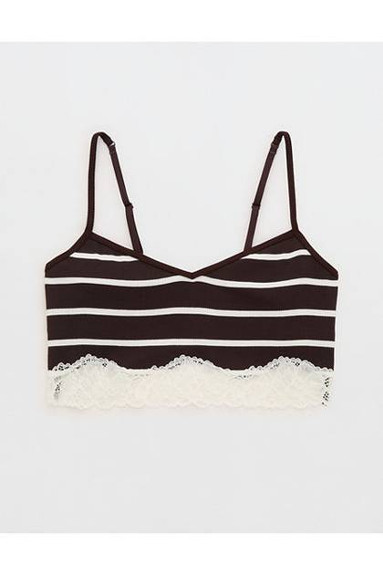 OVERSLEPT by Aerie Real Soft® Ribbed Lace Bra Top Deep Earth