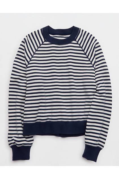 Aerie Go-To Classic Length Crew Sweatshirt Navy