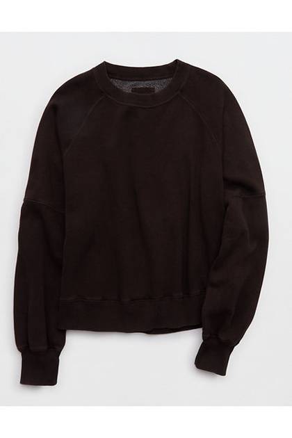 Aerie Go-To Classic Length Crew Sweatshirt Deep Earth
