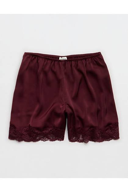 OVERSLEPT by Aerie Liquid Satin Lace Trim Short Royal Berry