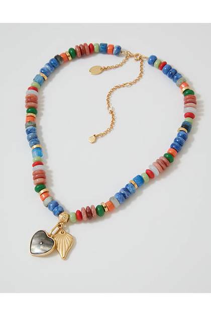 Aerie Chunky Beaded Charm Necklace Blue