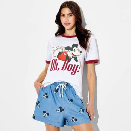 Women's Hot Dog! Mickey Ringer Short Sleeve Graphic T-Shirt - Blue M