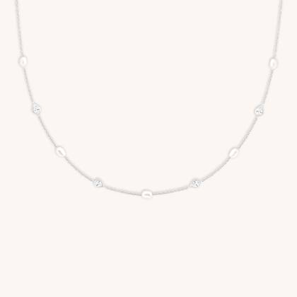 Pearl & Crystal Charm Necklace in Silver