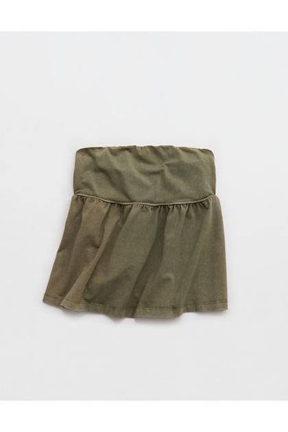 OFFLINE By Aerie OG Cotton Peplum Tube Top Festive Olive
