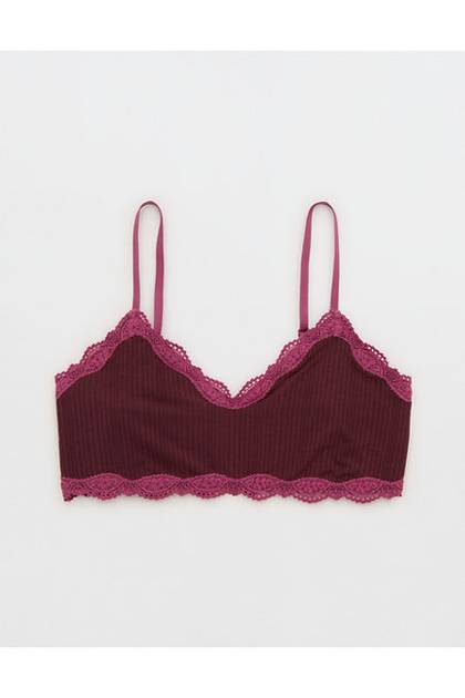 OVERSLEPT By Aerie Modal Lace Trim Bralette Royal Berry