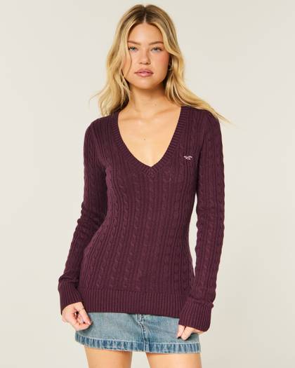 Hollister Ivy Cable-Knit V-Neck Sweater