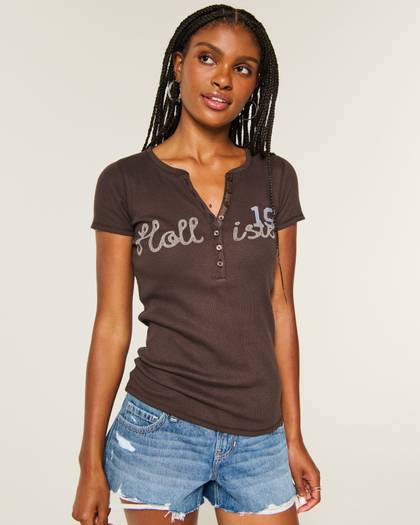 Short-Sleeve Logo Graphic Henley